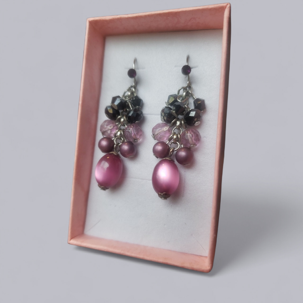 Elegant Pink and Black Beaded Earrings